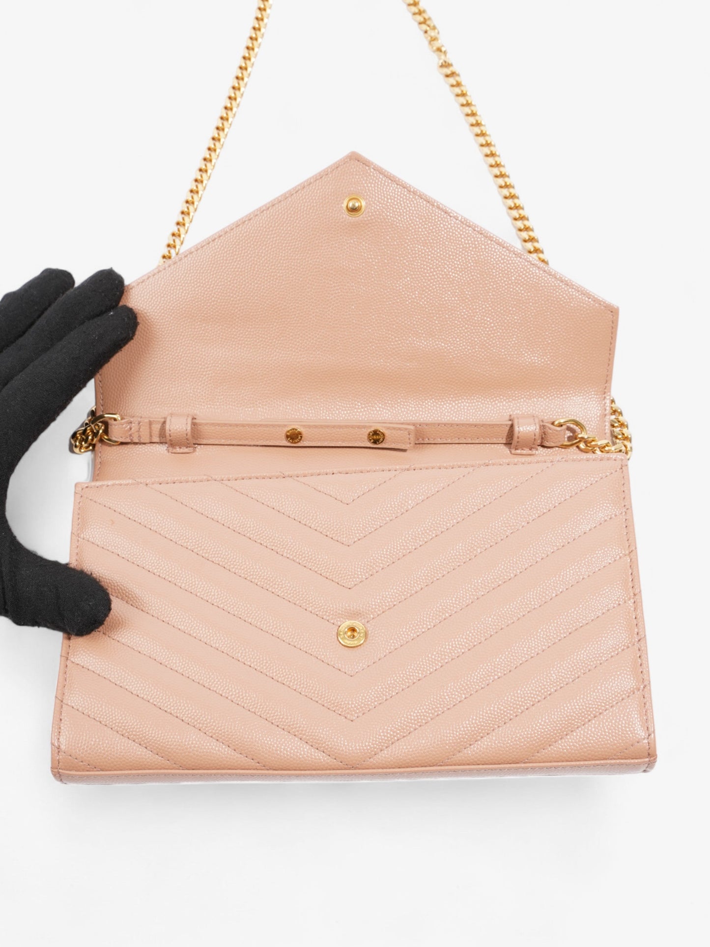 Saint Laurent Cassandre Envelope Chain Wallet Beige Matelasse Leather