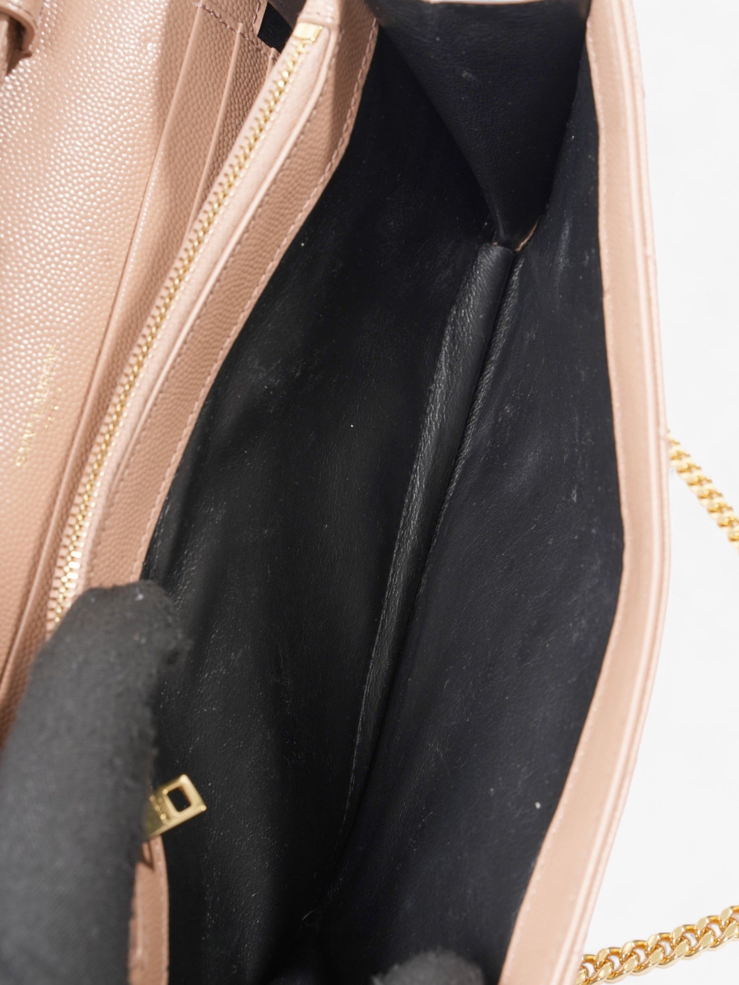 Saint Laurent Cassandre Envelope Chain Wallet Beige Matelasse Leather