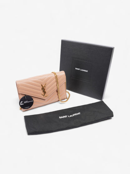 Saint Laurent Cassandre Envelope Chain Wallet Beige Matelasse Leather