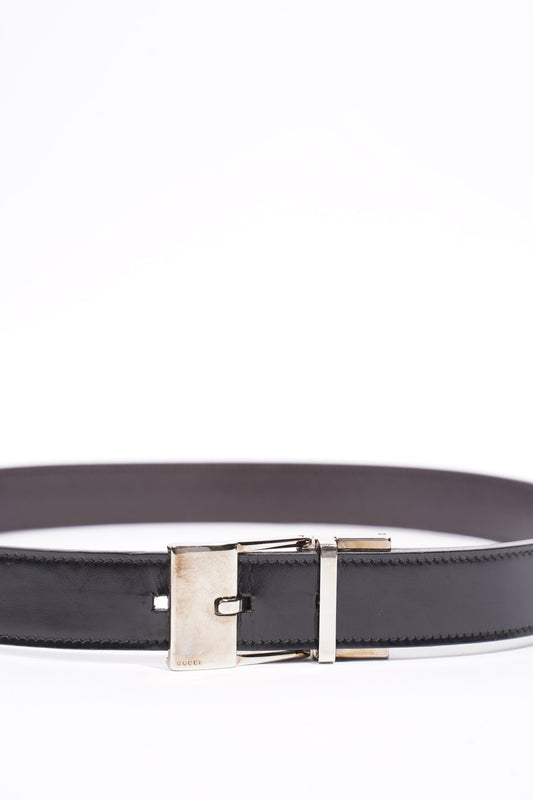 Gucci Square Buckle Belt Black Leather 80cm 32"