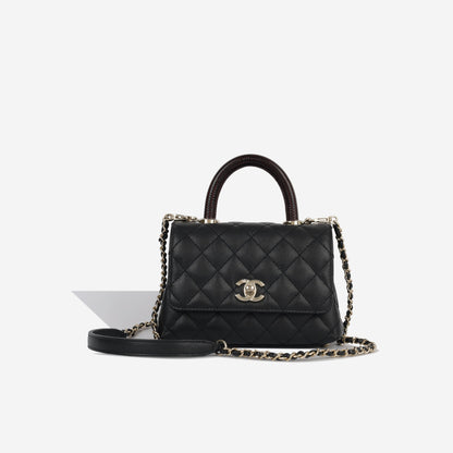 Chanel Mini Coco Handle - Black Caviar - Lizard Handle