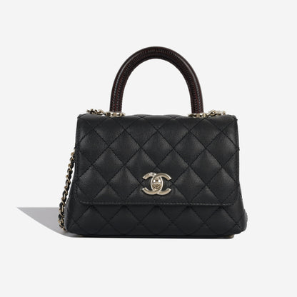 Chanel Mini Coco Handle - Black Caviar - Lizard Handle