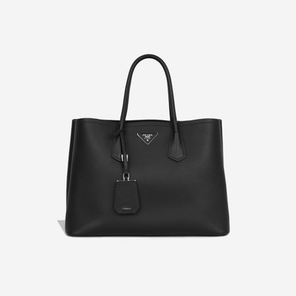 Prada Large Double Tote - Black Matte Calfskin