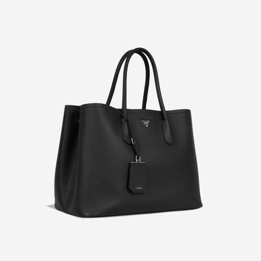 Prada Large Double Tote - Black Matte Calfskin