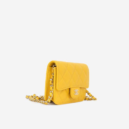 Chanel Cardholder on Chain - Mustard Caviar