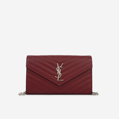 Saint Laurent Cassandre Chain Wallet - Burgundy