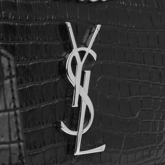 Saint Laurent Medium Sunset - Black Croc Embossed