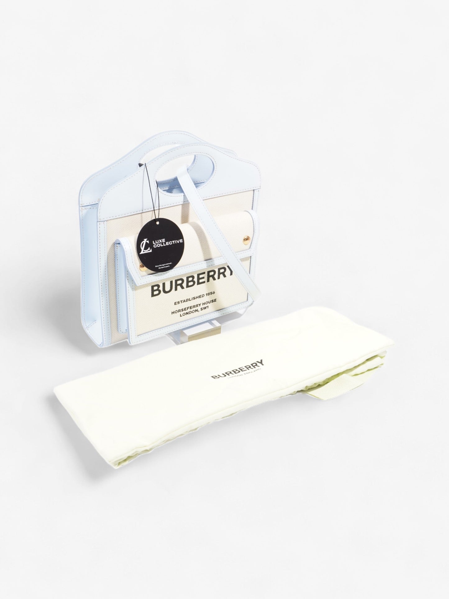 Burberry Pocket Bag Light Blue / Cream Canvas Mini