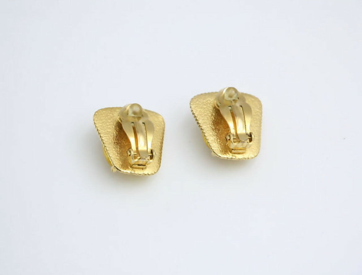 Chanel Vintage 97A Gripoix Yellow Square Candy Clip-on Earrings