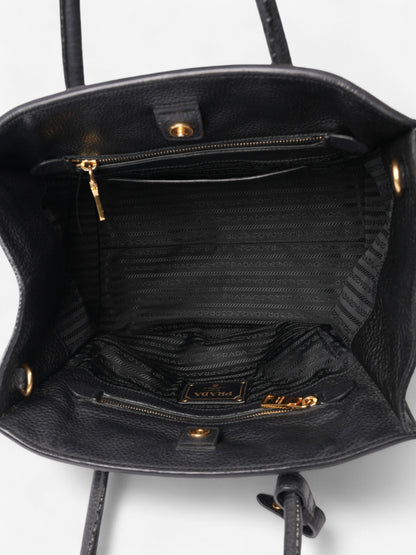 Prada Twin Pocket Two Way Bag Black Leather