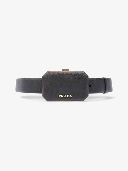 Prada Octagon Logo Belt with Bag Black / Gold Saffiano Leather 80cm / 32"