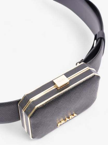 Prada Octagon Logo Belt with Bag Black / Gold Saffiano Leather 80cm / 32"