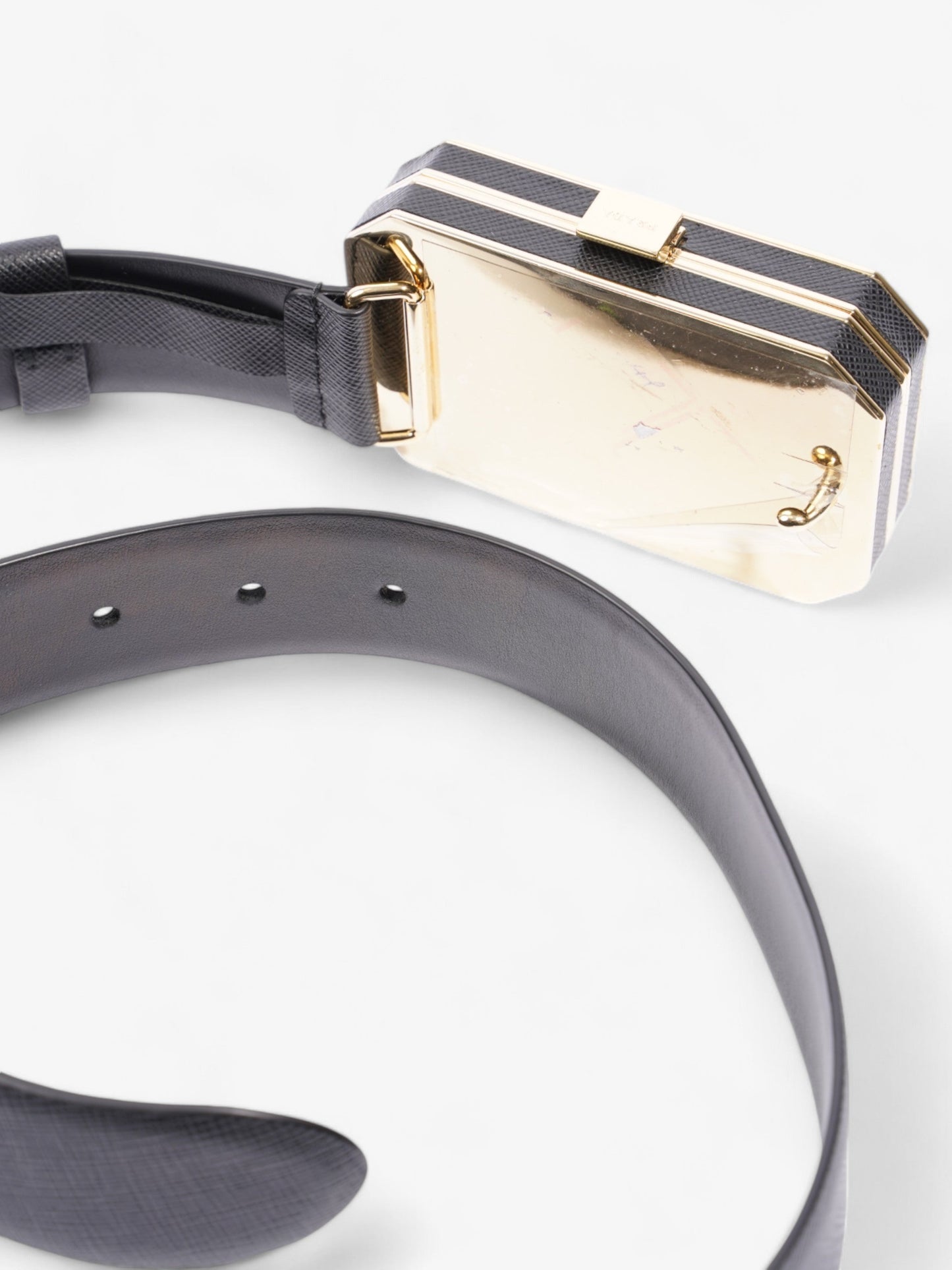 Prada Octagon Logo Belt with Bag Black / Gold Saffiano Leather 80cm / 32"