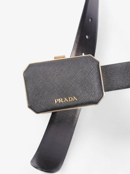 Prada Octagon Logo Belt with Bag Black / Gold Saffiano Leather 80cm / 32"