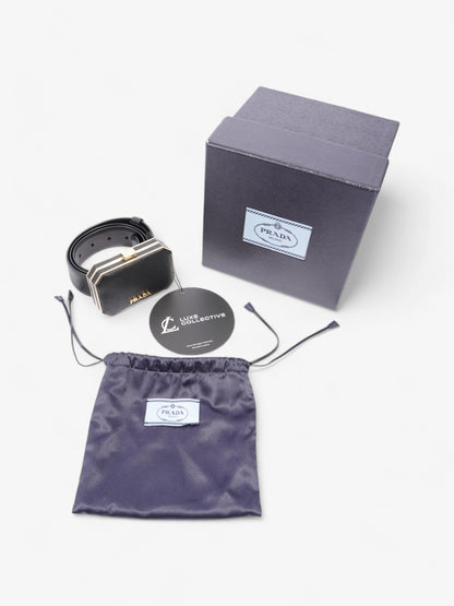 Prada Octagon Logo Belt with Bag Black / Gold Saffiano Leather 80cm / 32"