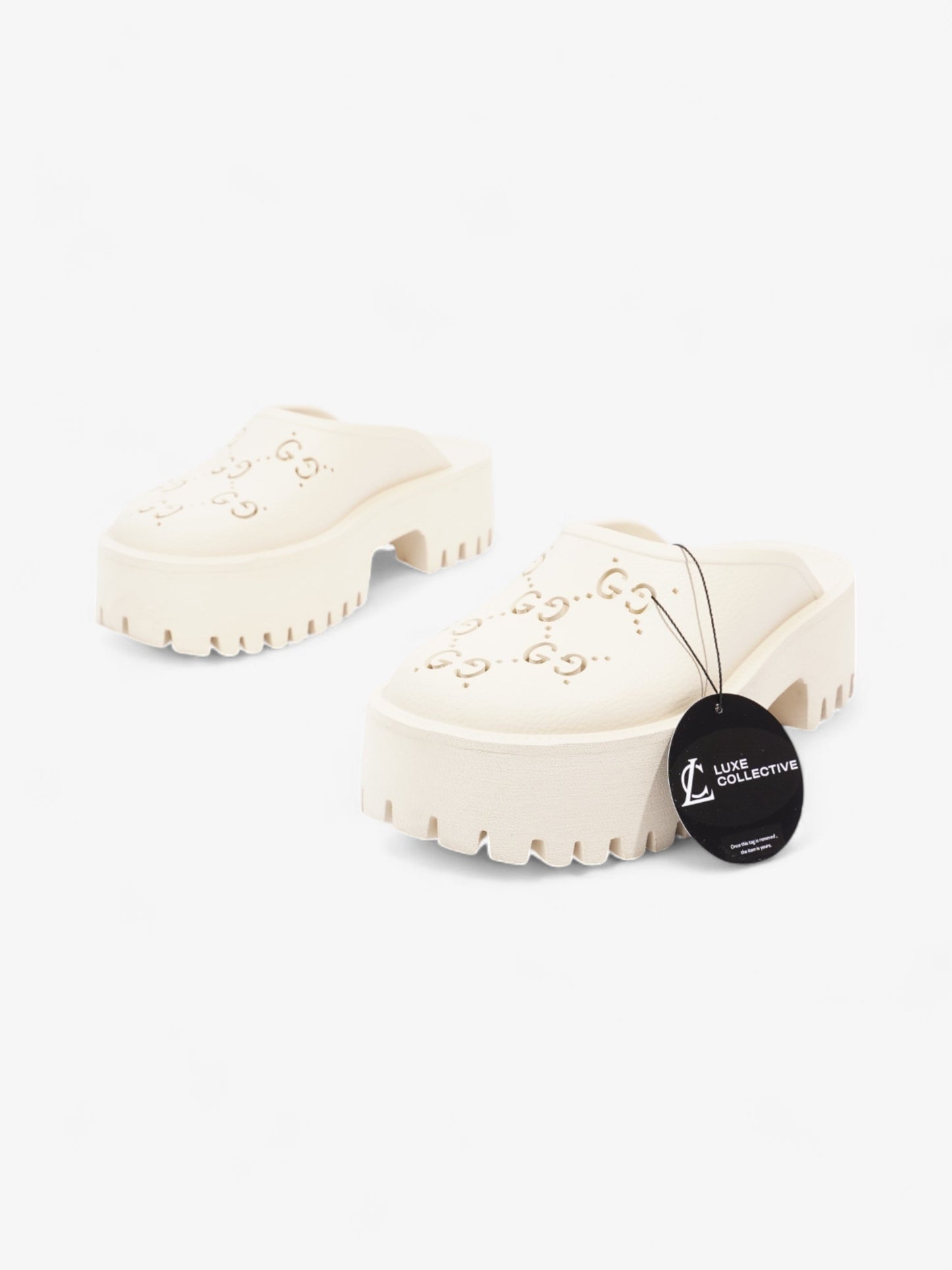 Gucci Perforated GG Platform Sandals Cream Rubber EU 37 UK 4