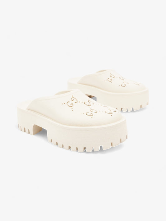 Gucci Perforated GG Platform Sandals Cream Rubber EU 37 UK 4