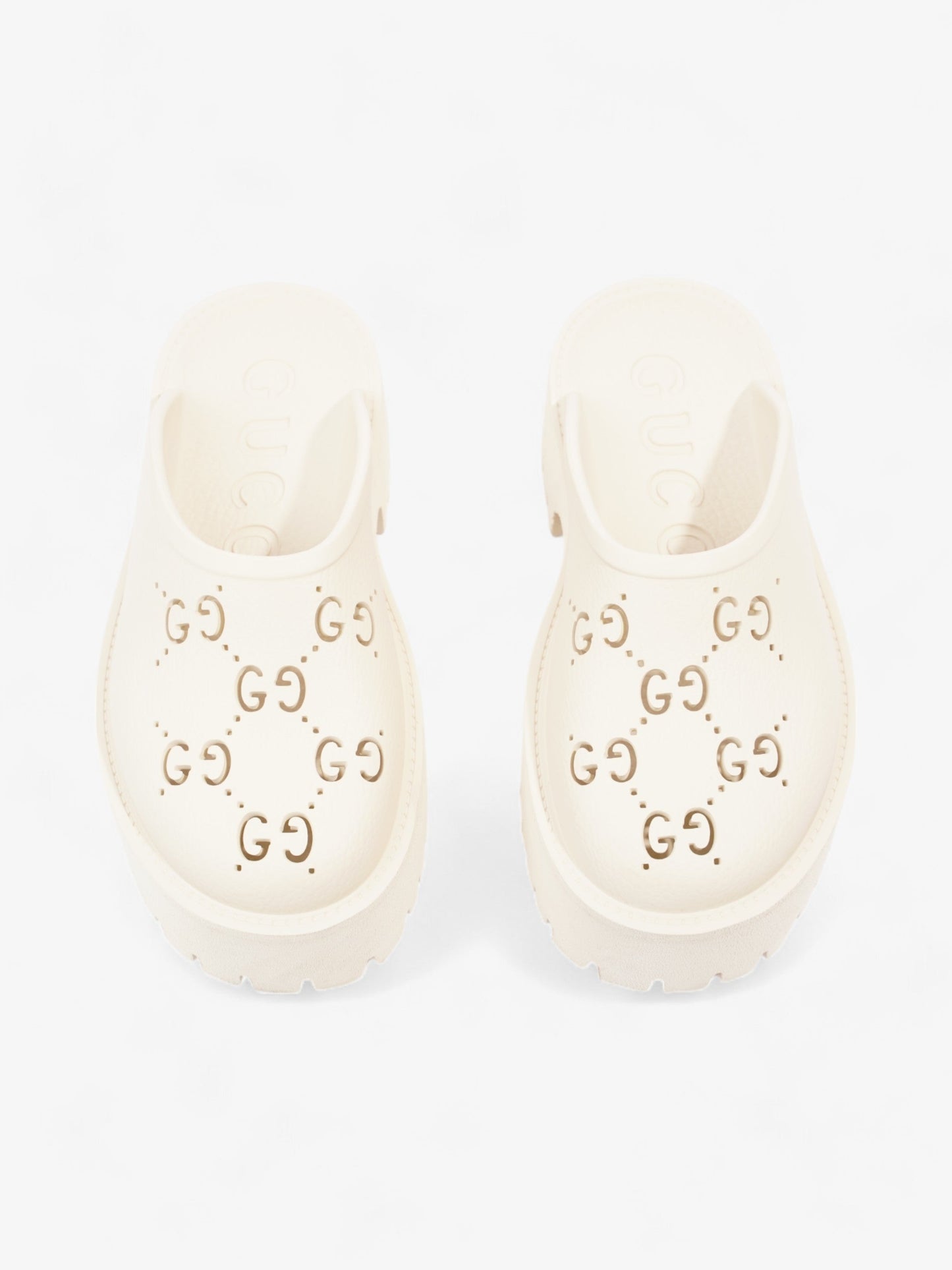 Gucci Perforated GG Platform Sandals Cream Rubber EU 37 UK 4