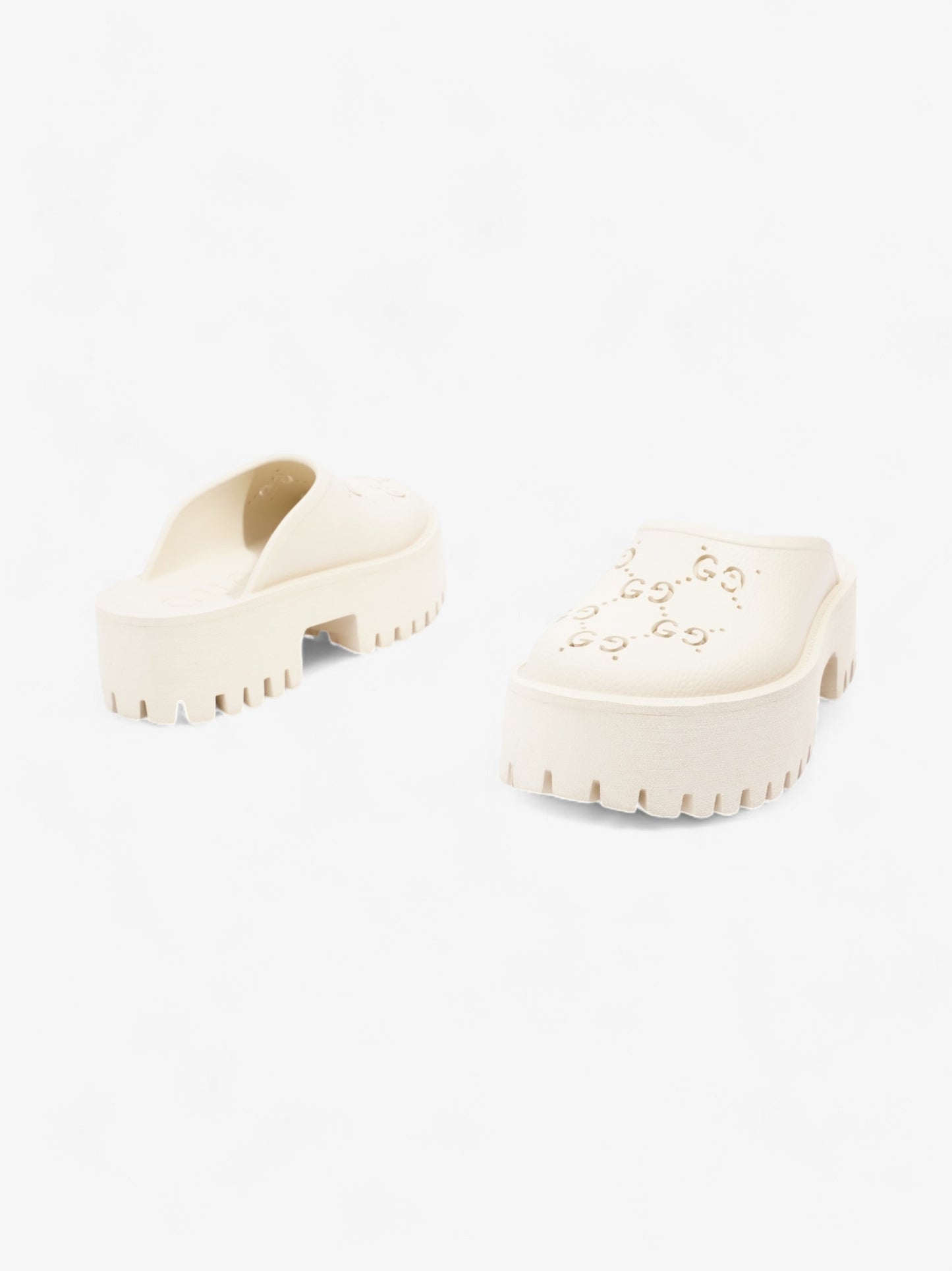 Gucci Perforated GG Platform Sandals Cream Rubber EU 37 UK 4