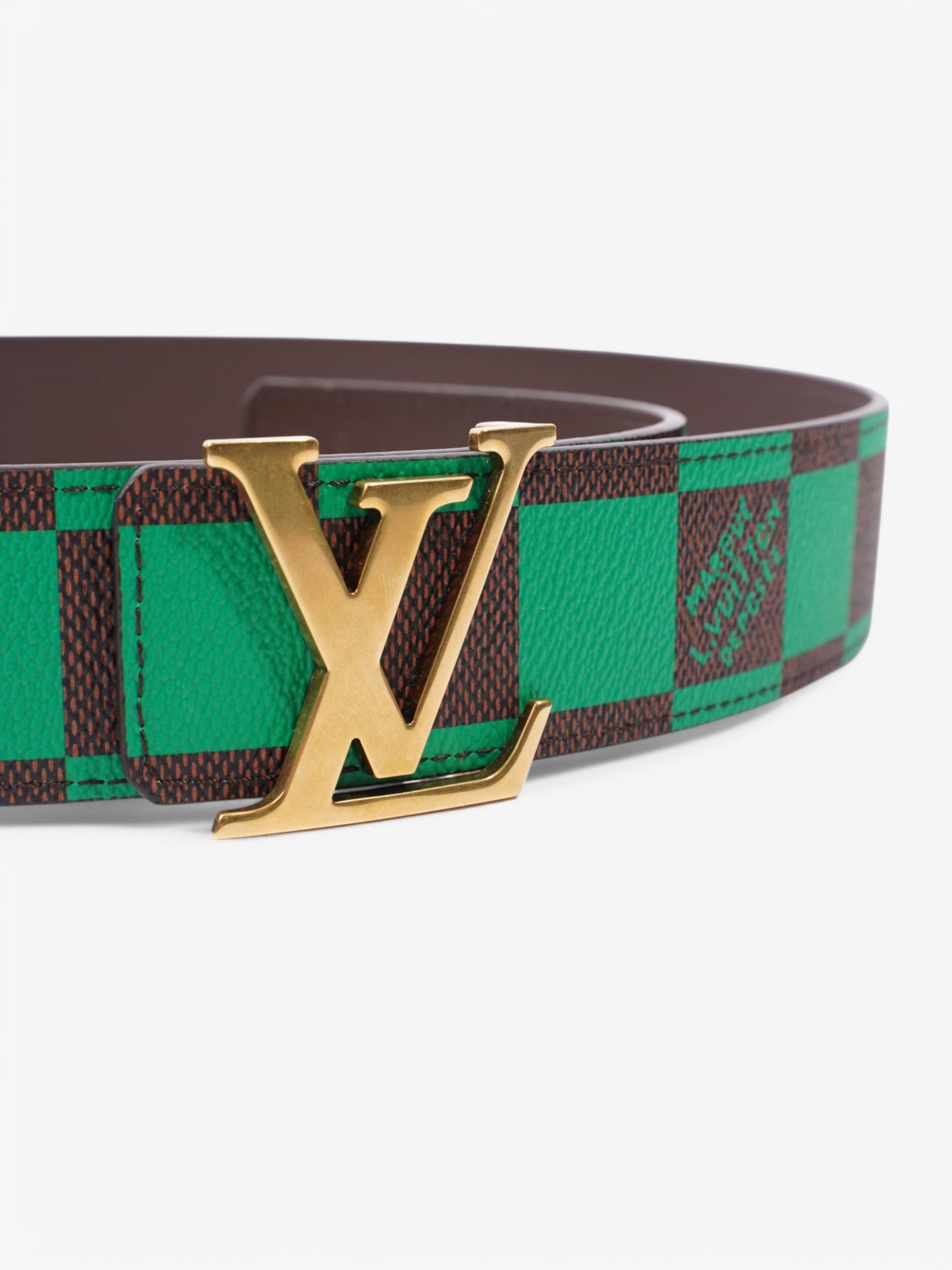 Louis Vuitton LV Initiales Reversible Belt Damier Ebene / Green / Gold Coated Canvas 95cm / 38"