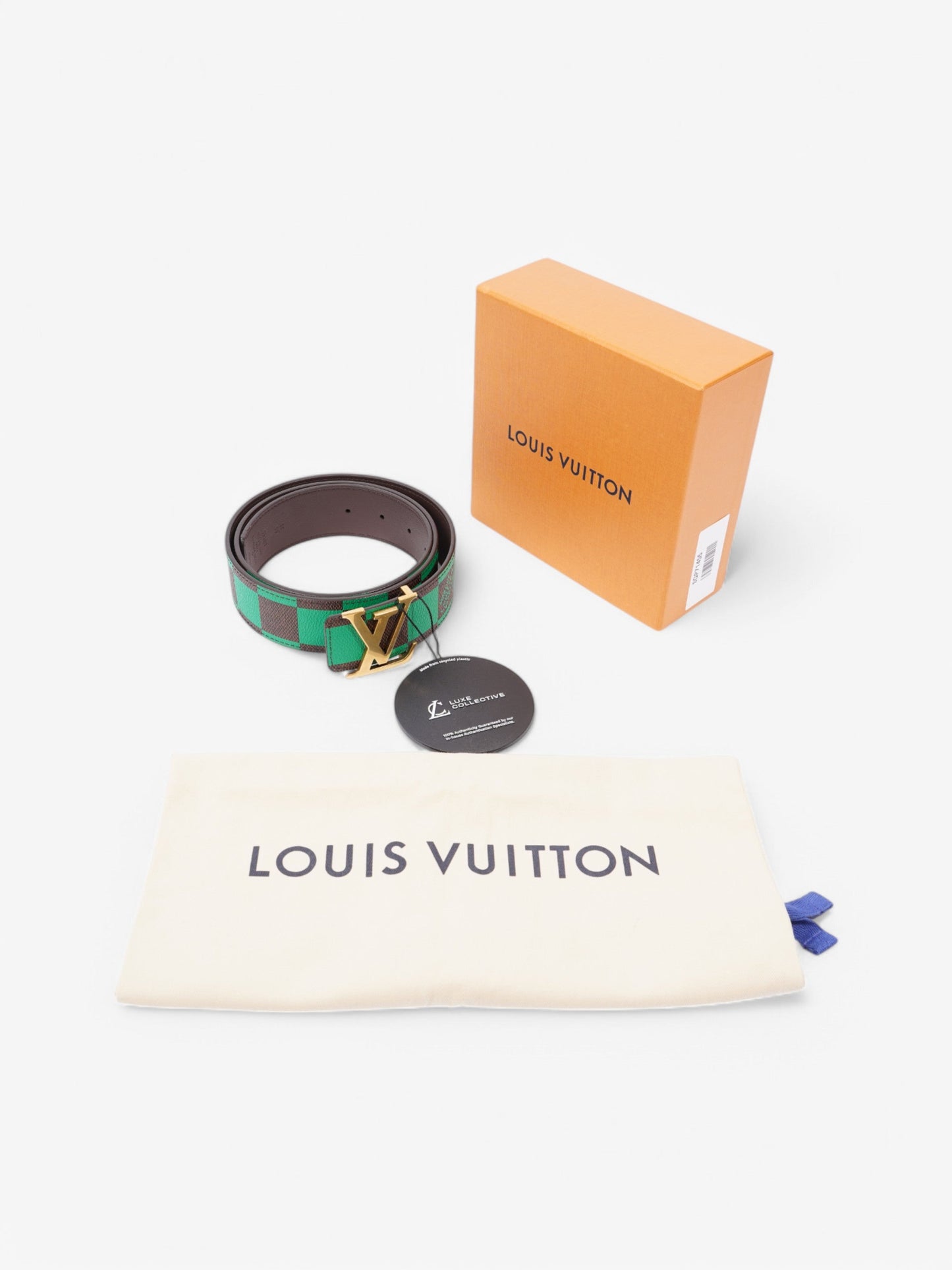 Louis Vuitton LV Initiales Reversible Belt Damier Ebene / Green / Gold Coated Canvas 95cm / 38"