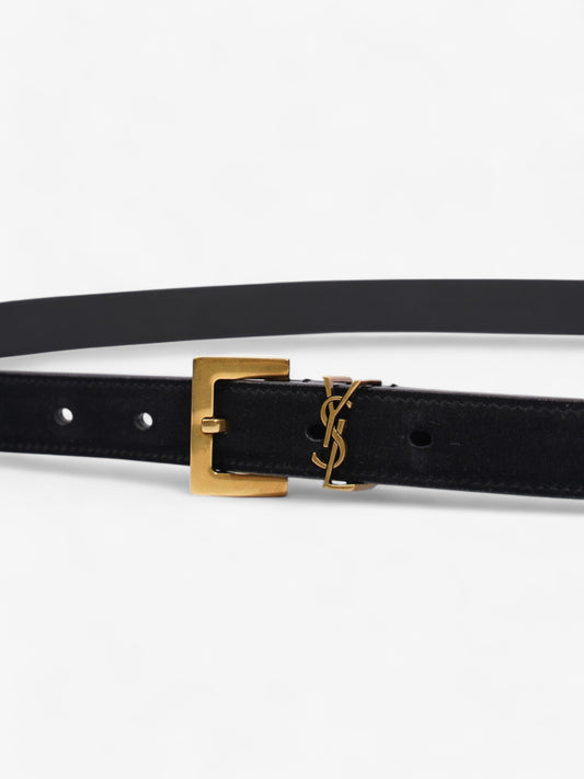 Saint Laurent Logo Belt Black Suede 90cm 32"