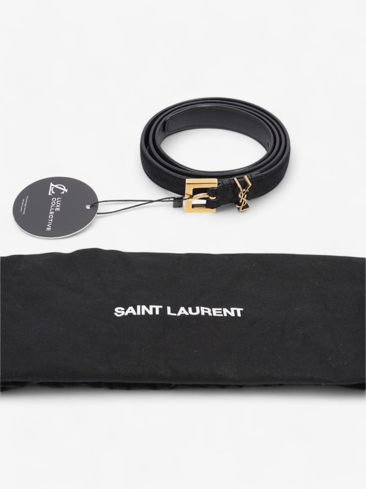 Saint Laurent Logo Belt Black Suede 90cm 32"