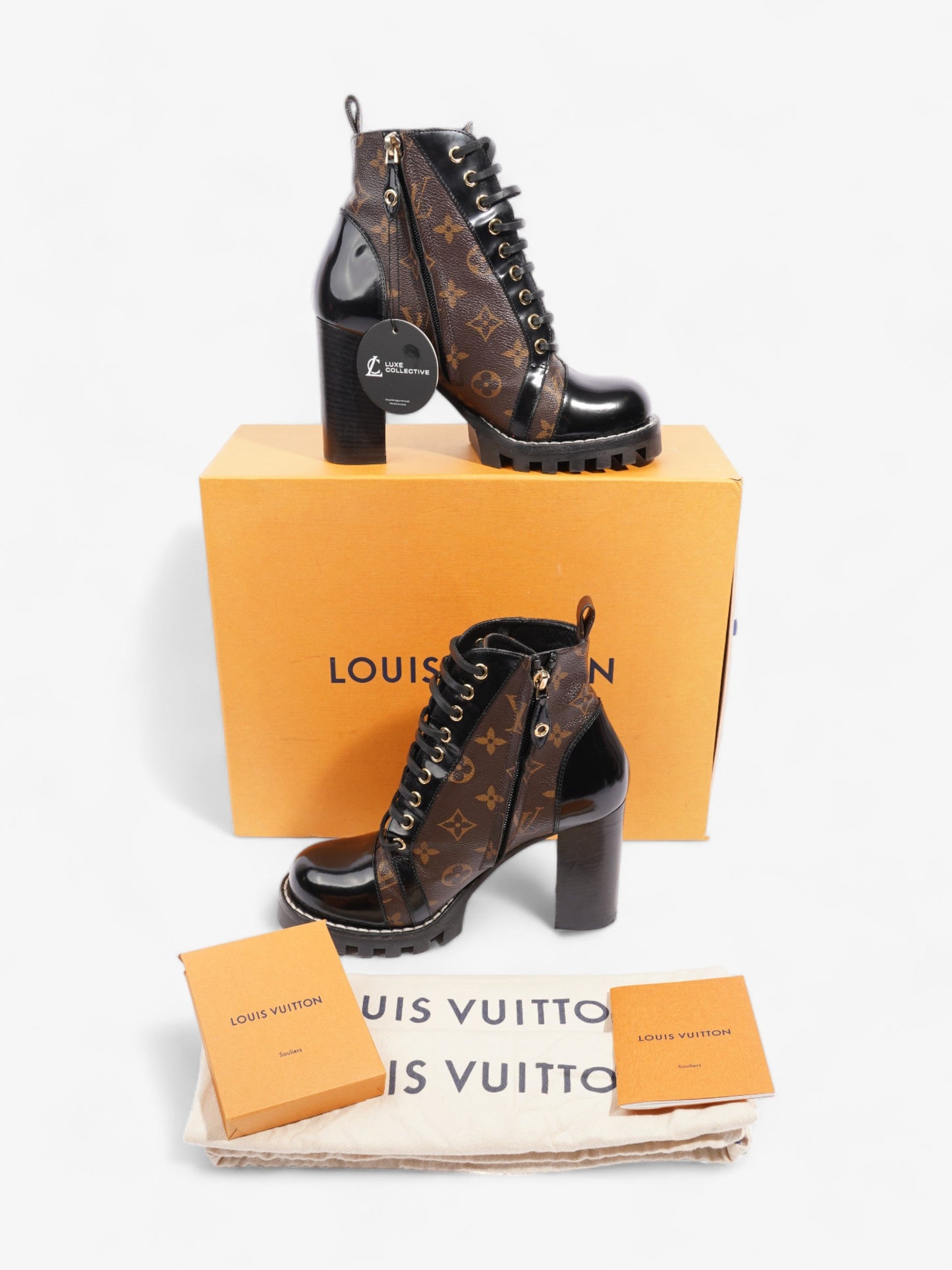 Louis Vuitton Star Trail Ankle Boots 90 Black / Brown Monogram Leather EU 38 UK 5