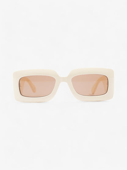 Gucci GG Logo Quilted Rectangular Sunglasses Cream Acetate 145mm