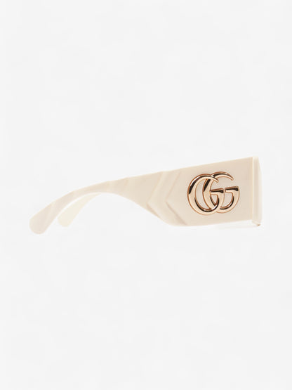 Gucci GG Logo Quilted Rectangular Sunglasses Cream Acetate 145mm