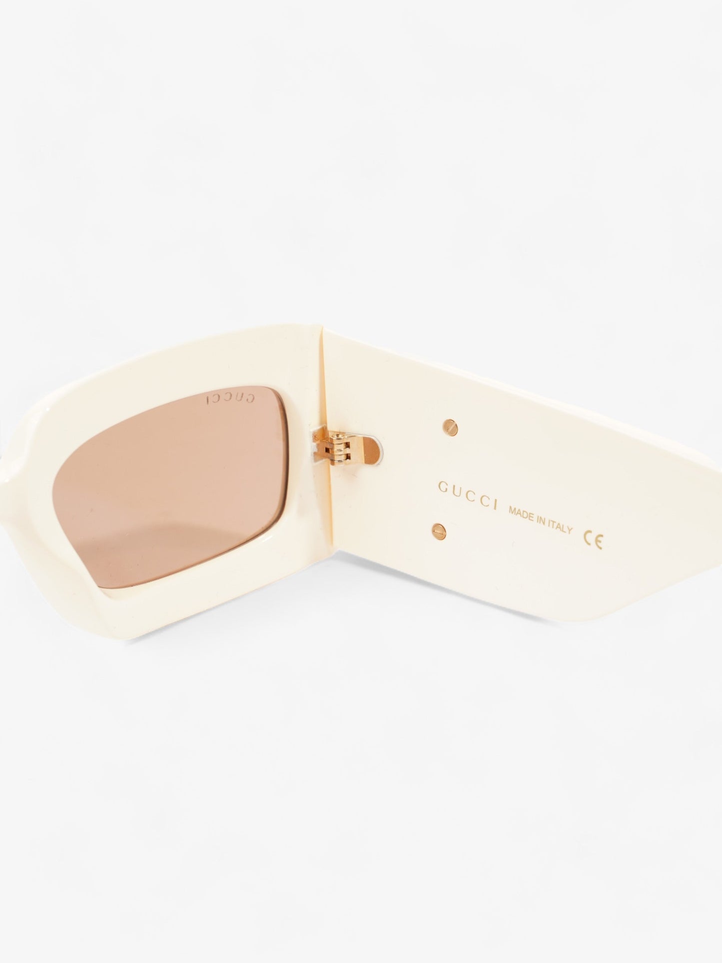 Gucci GG Logo Quilted Rectangular Sunglasses Cream Acetate 145mm