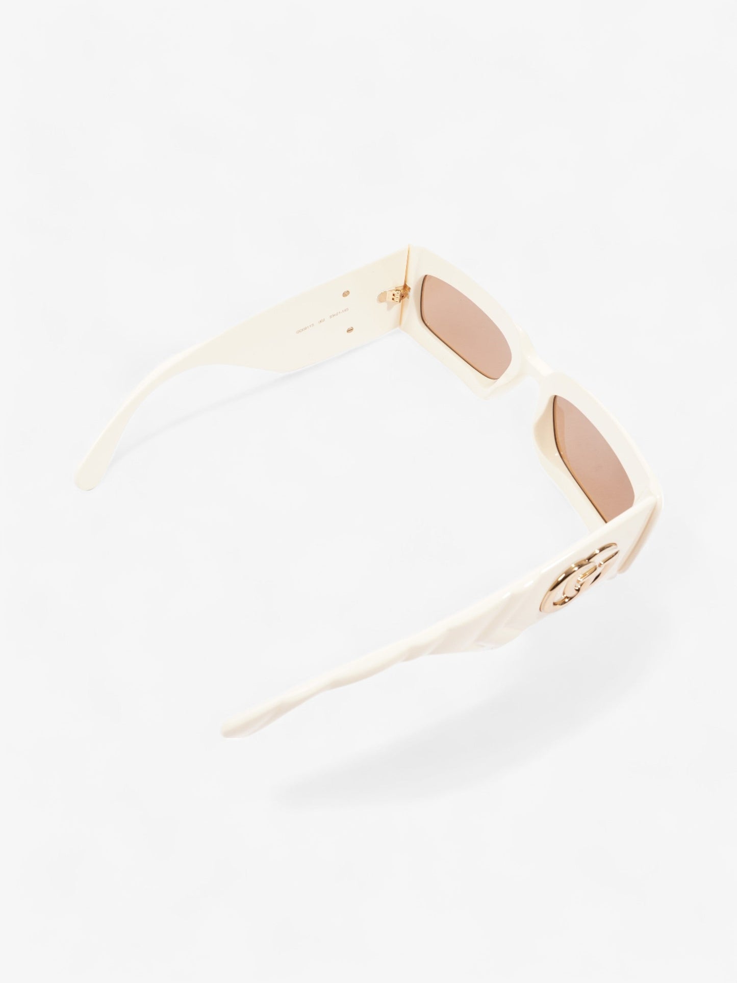 Gucci GG Logo Quilted Rectangular Sunglasses Cream Acetate 145mm