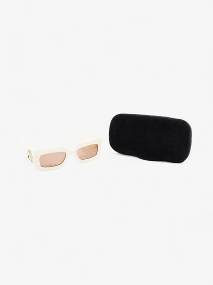 Gucci GG Logo Quilted Rectangular Sunglasses Cream Acetate 145mm