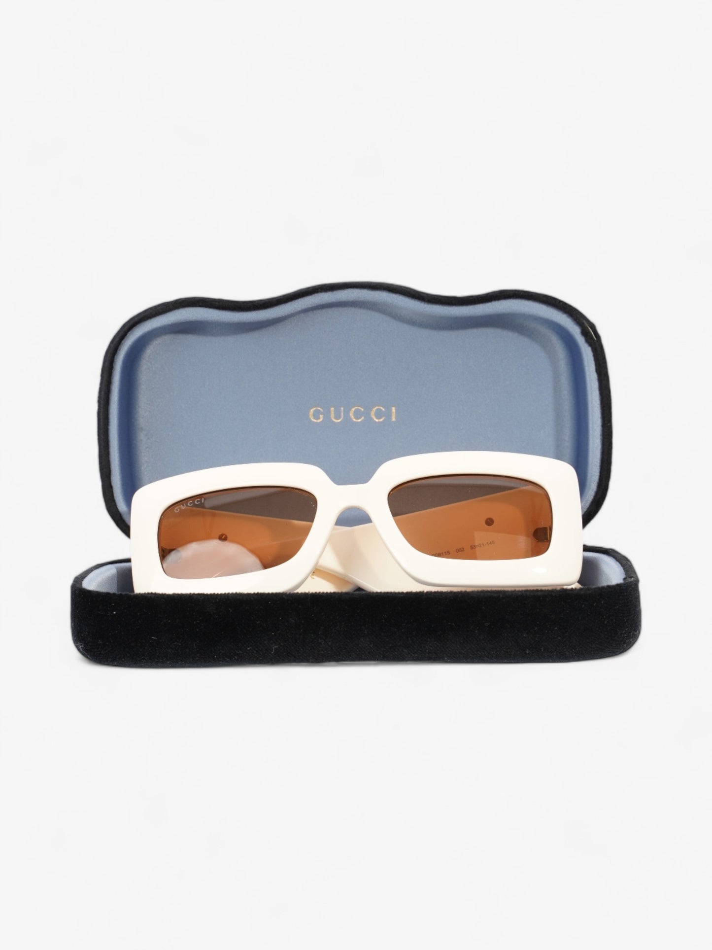 Gucci GG Logo Quilted Rectangular Sunglasses Cream Acetate 145mm