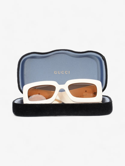 Gucci GG Logo Quilted Rectangular Sunglasses Cream Acetate 145mm