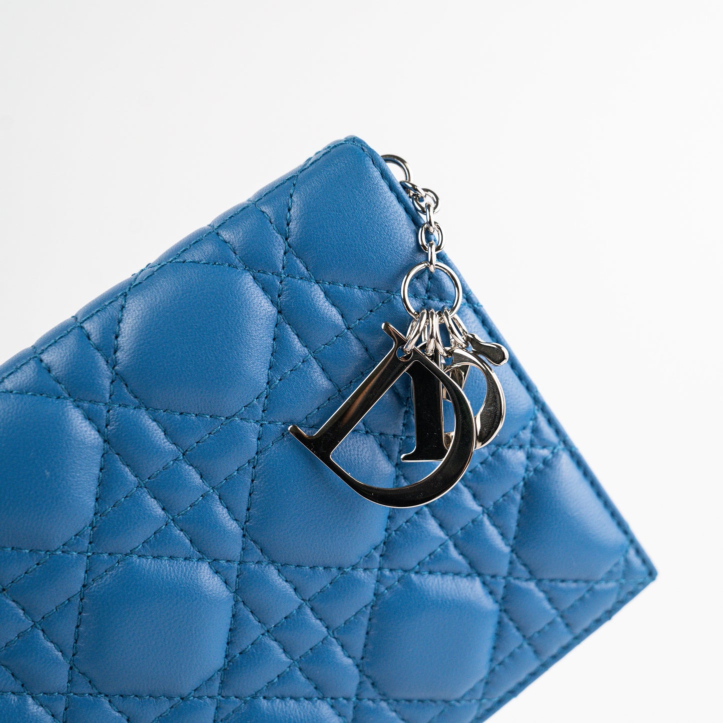 Christian Dior Cannage Lambskin Blue Clutch