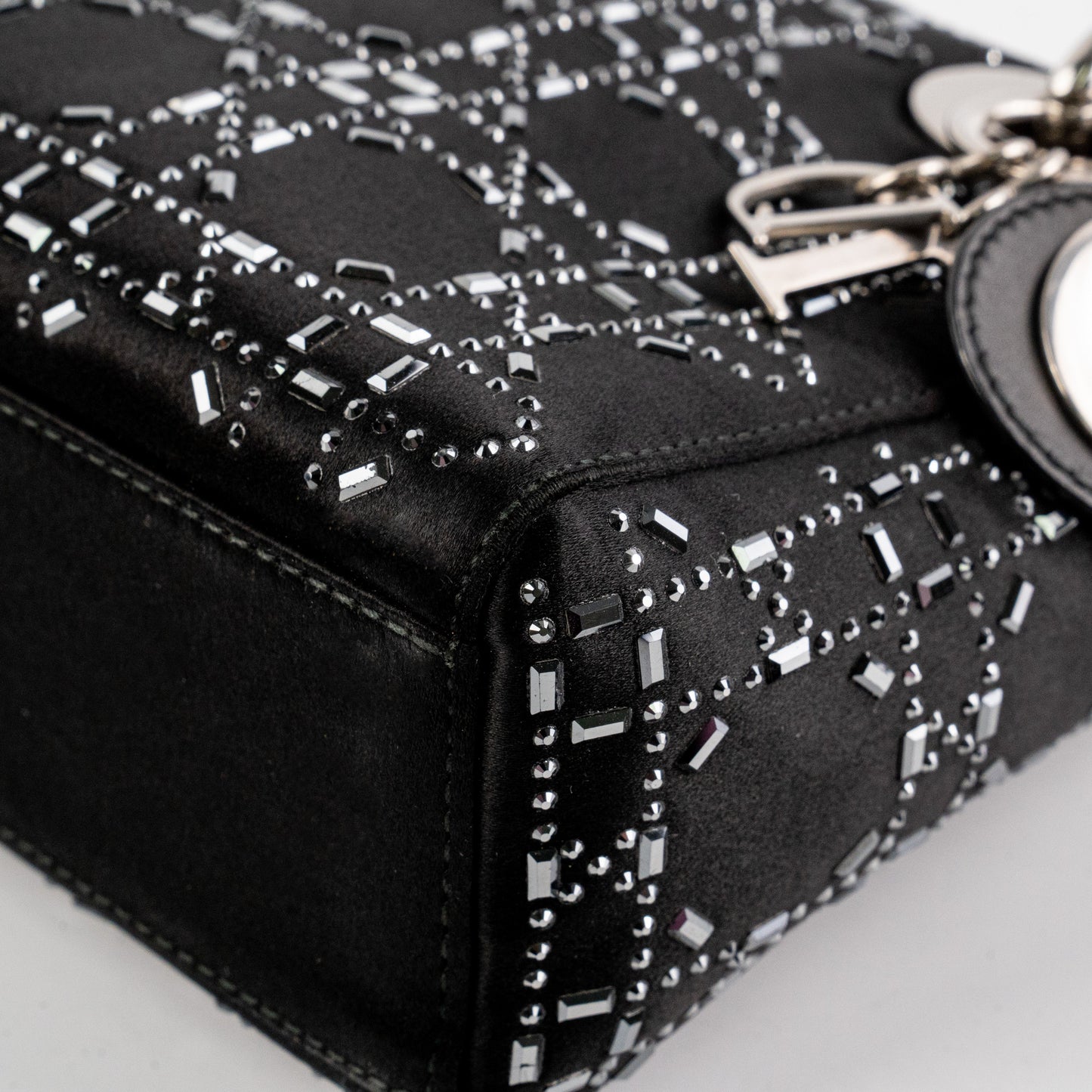Christian Dior Mini Lady Dior Strass Satin Bag Black