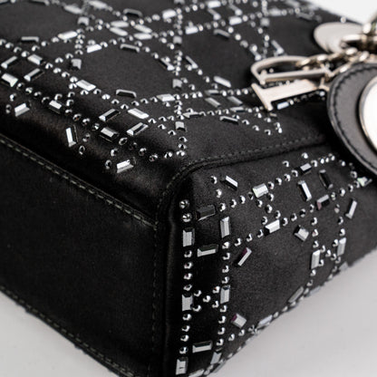 Christian Dior Mini Lady Dior Strass Satin Bag Black