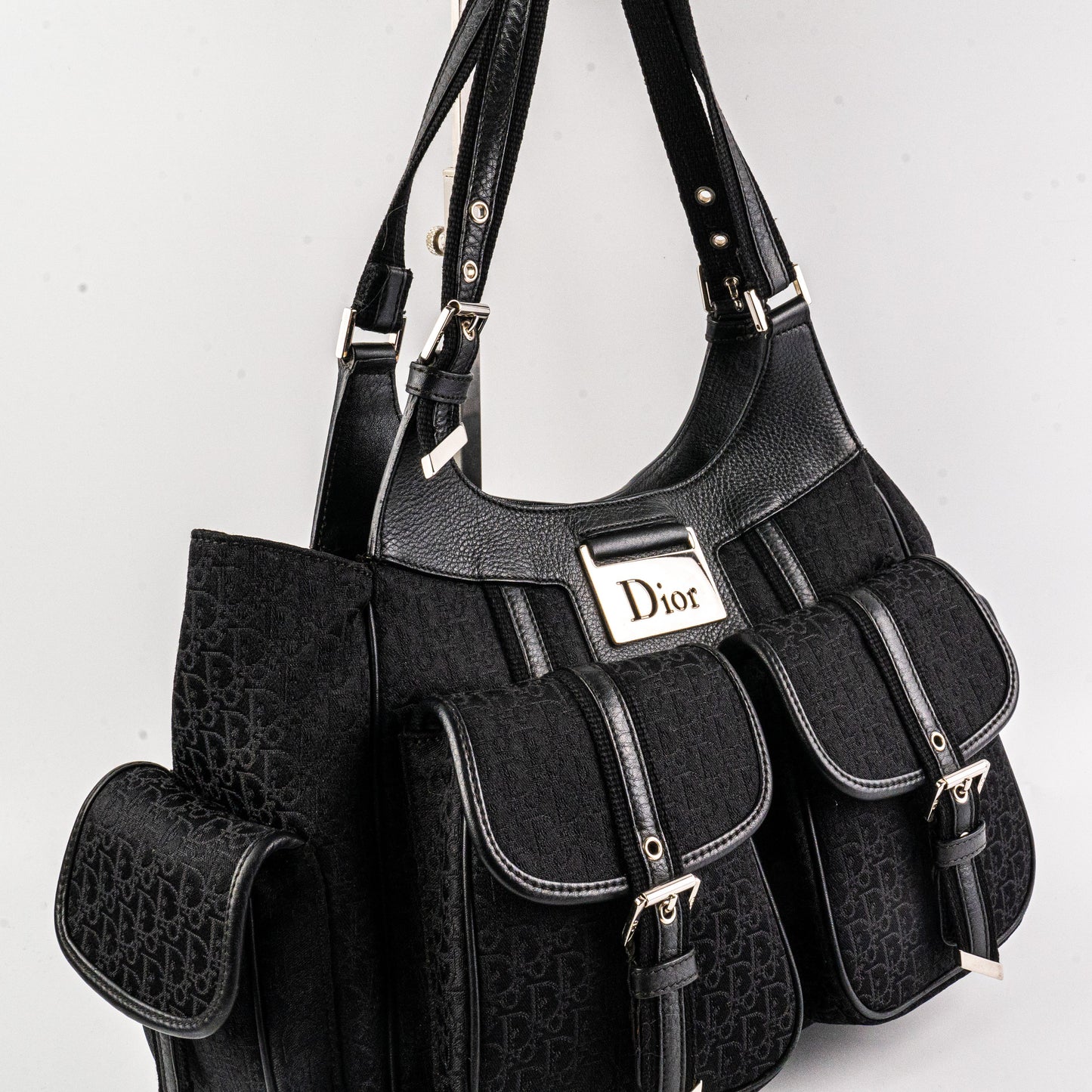 Christian Dior Canvas Shoulder Bag Black