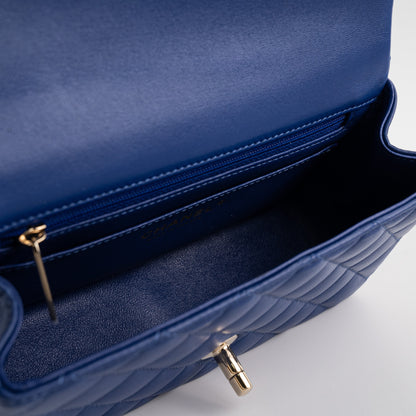 Chanel Mini Top Handle Lambskin Blue Microchip
