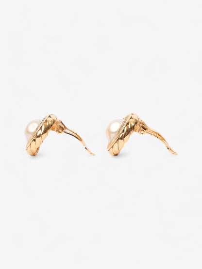 Chanel Faux Pearl Clip On Earrings Gold / White Base Metal