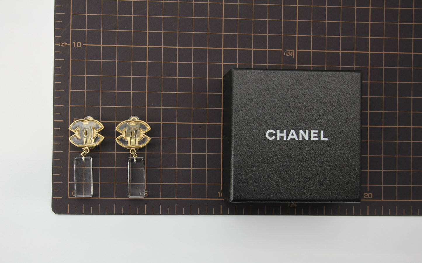 Chanel Vintage 01P Acrylic Rectangular Ice Cube Dangle Clip-on Earrings