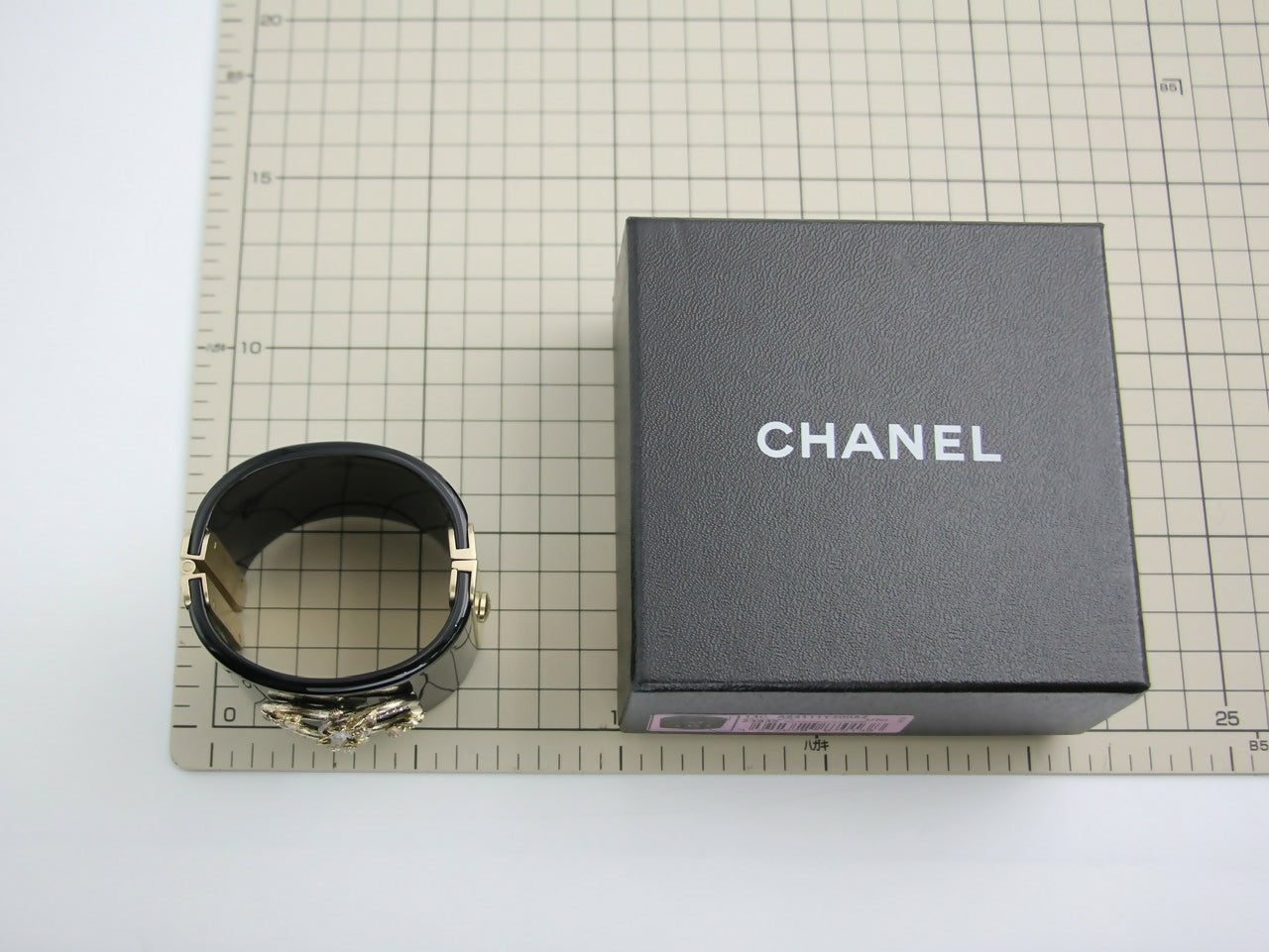 Chanel 13C Metal Resin Black Flower Bracelet Cuff