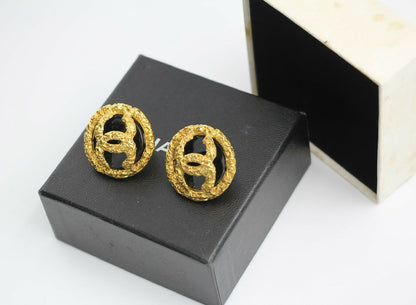 Chanel Vintage 93P Lava Black Gold Clip-on Earrings