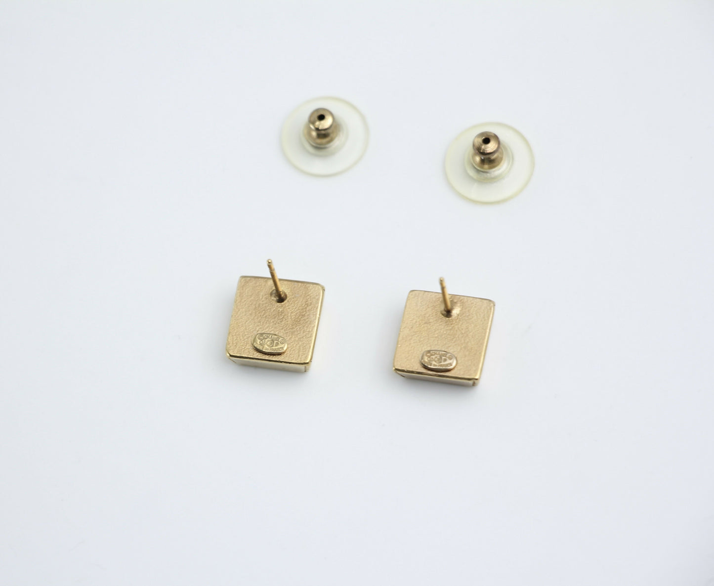 Chanel Vintage 03P Metal Square Black Stud Earrings