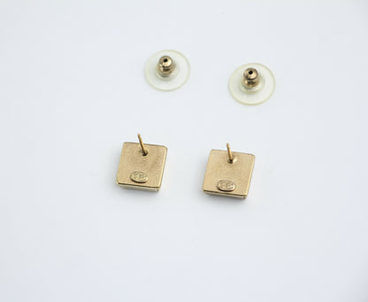 Chanel Vintage 03P Metal Square Black Stud Earrings