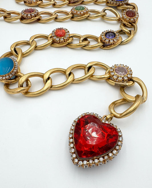 Chanel 1995 Vintage Barbie Red Heart Chain Belt