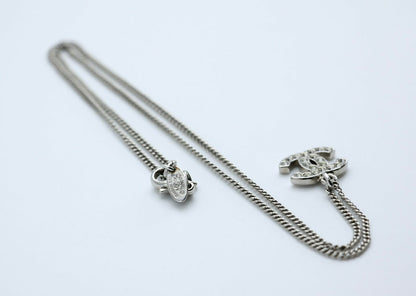 Chanel 10V Rhinestone Silver CC Mark Necklace