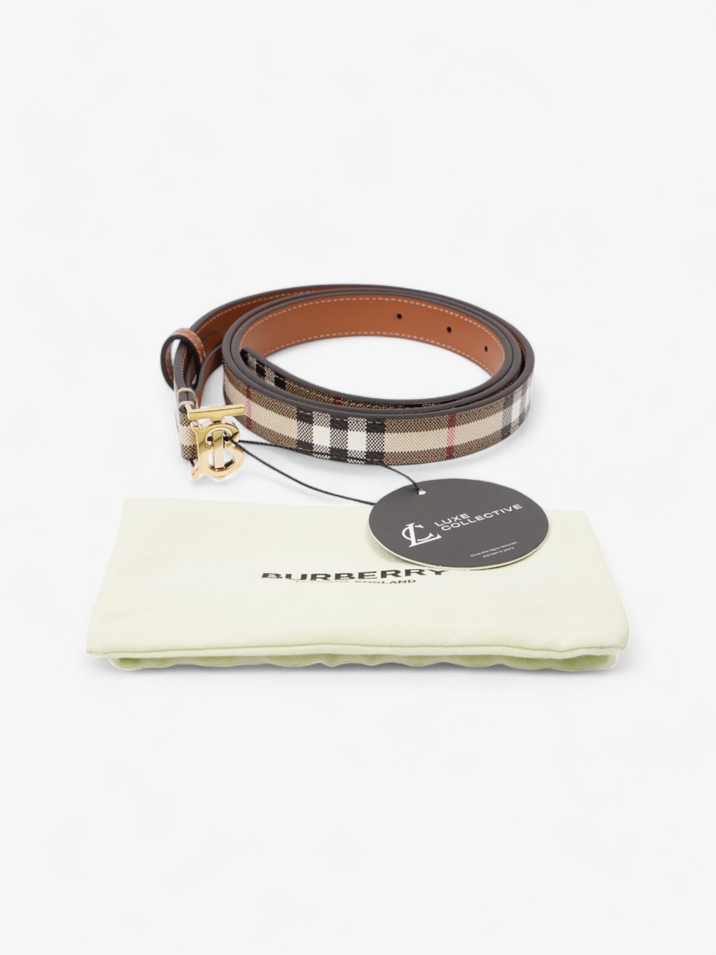Burberry TB Belt Vintage Check / Light Gold Canvas Large - 117cm