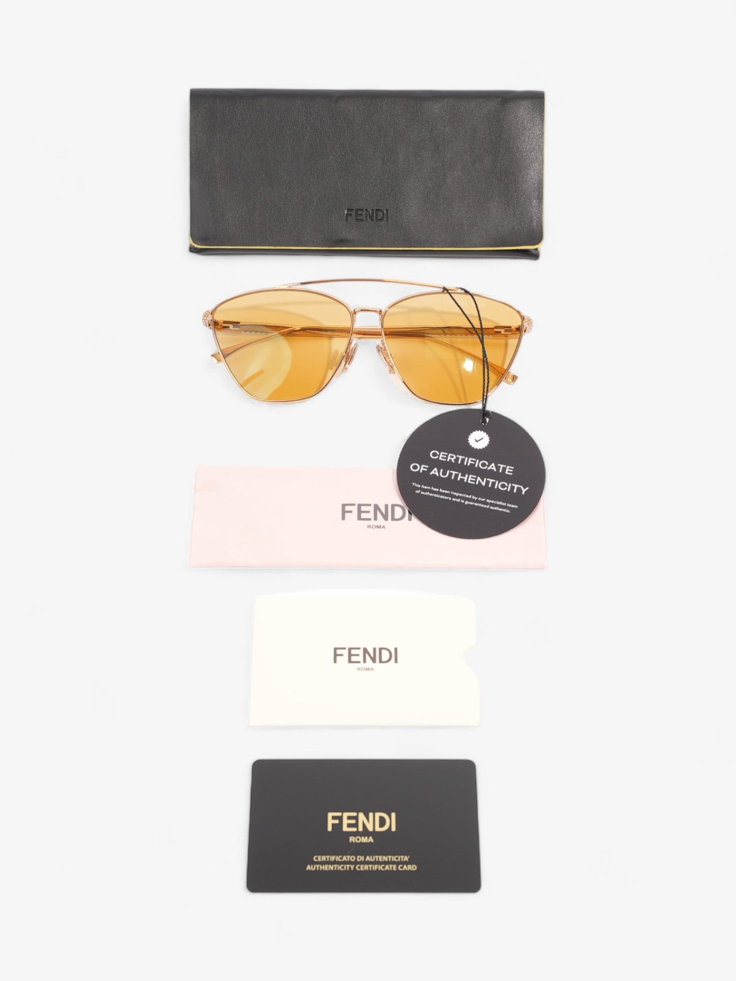 Fendi Baguette Aviator Sunglasses Gold / Yellow Acetate 145mm
